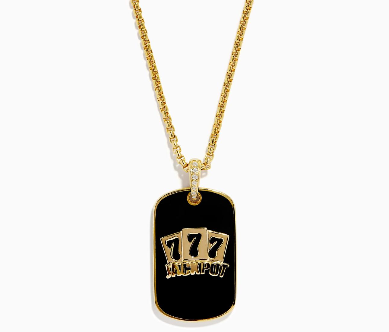14 Ayar Altın 777 Jackpot Kolyesi - Siyah Emayeli Lüks Şans Kolye Ucu - Winner's Jewelry