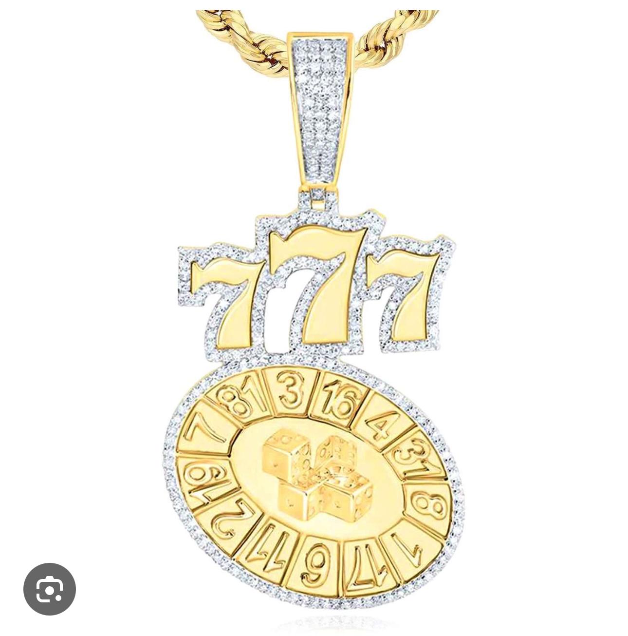 14 Ayar Altın Çift Katmanlı 777 Jackpot ve Zar Kolyesi - 240 Taşlı Lüks Pandantif - Winner's Jewelry