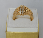 14 Ayar Altın Dolar ($) Sembollü Yüzük - 16 Taş Detaylı Şans ve Zenginlik Yüzüğü - Winner's Jewelry