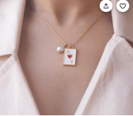 14 Ayar Altın Kalp Ası Kartı ve İnci Kolye - Romantik ve Şanslı Kombin - Winner's Jewelry