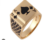 14 Ayar Altın Maça Ası Signet Yüzük - Siyah Emaye Detaylı Erkek Yüzüğü - Winner's Jewelry