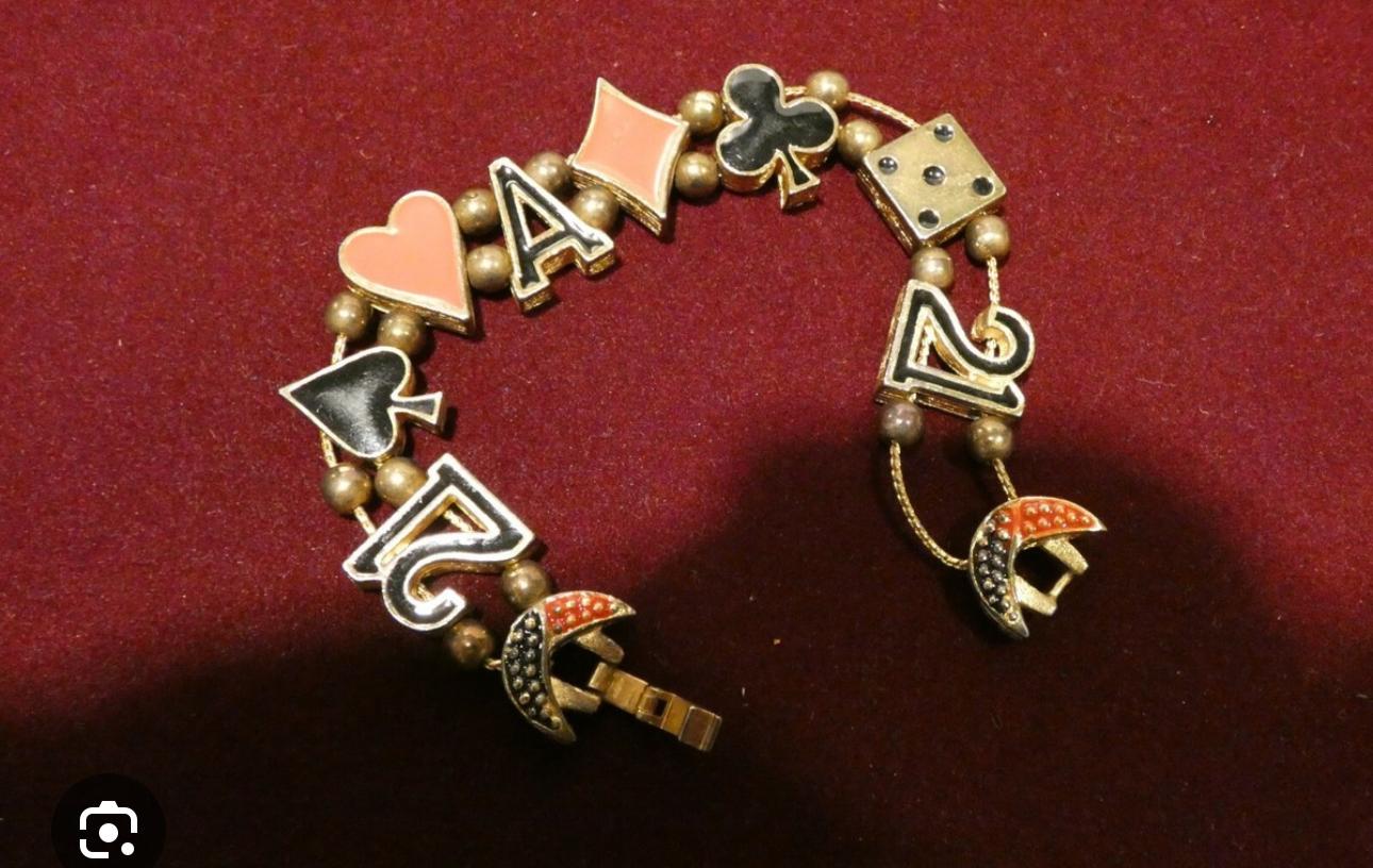 14 Ayar Altın Poker Sembollü Boncuklu Bileklik - Casino Şans Bilekliği - Winner's Jewelry
