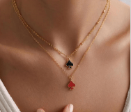 14 Ayar Altın Sinek (Club) & Kalp (Heart) Minimal Kolye Seti - Winner's Jewelry