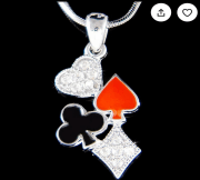 14 Ayar Beyaz Altın Kaplama Dörtlü Poker Sembolü Kolye Ucu - 11 Taş Detaylı - Winner's Jewelry
