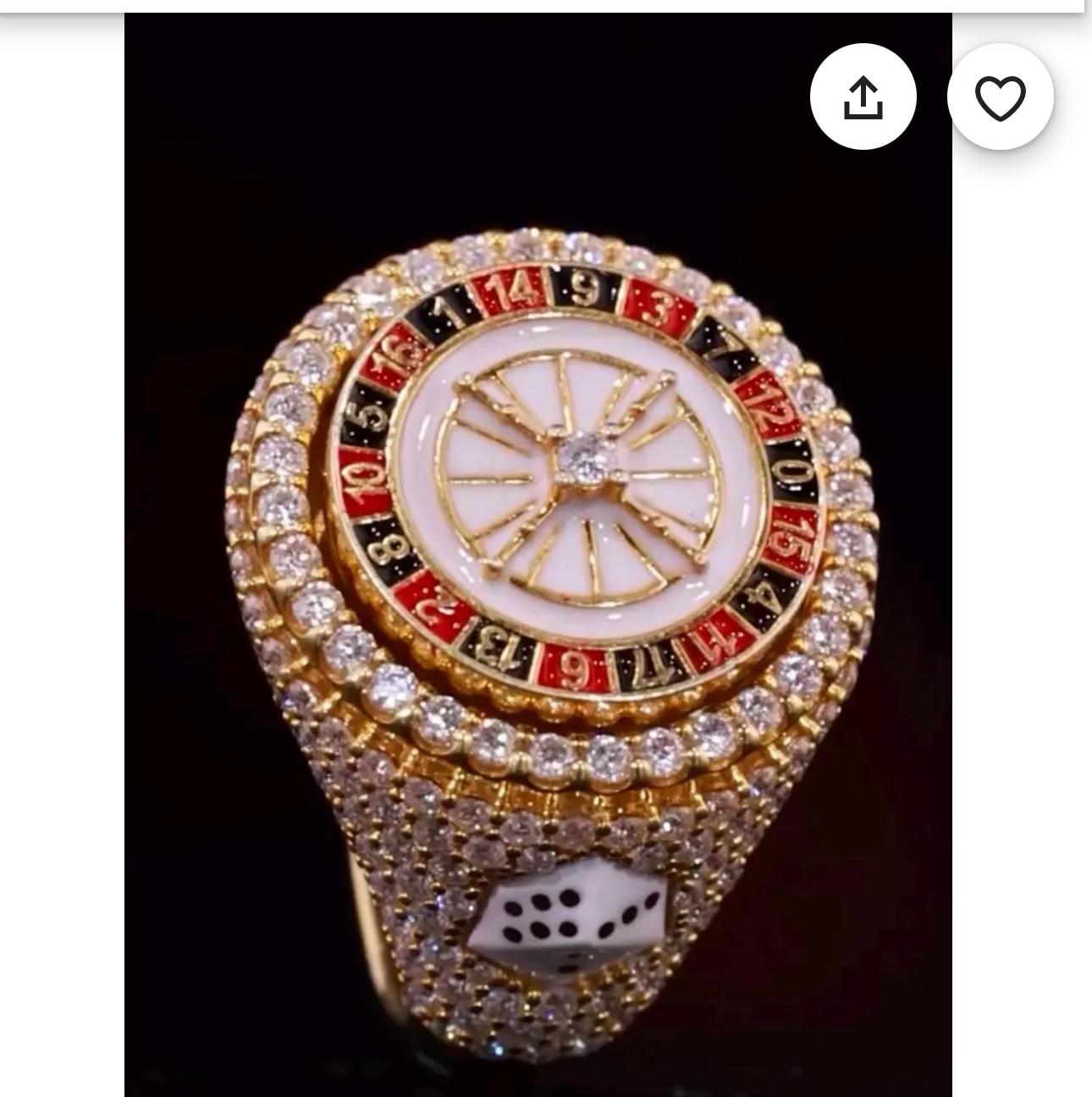 14 Carat Gold Roulette Wheel Ring - Casino Champion Ring with 250 Stones