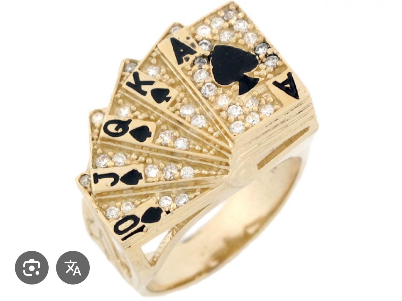Altın Spade As (Maça Ası) Royal Flush Poker Kart Yüzüğü - Pırlanta/Zirkon Taşlı - Winner's Jewelry