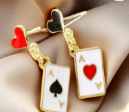 Asimetrik Maça Kupa Ası 14 Ayar Altın Sallantılı Küpe Seti - Winner's Jewelry