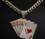 Buzlu Poker Royal Flush 14 Ayar Altın Kolye Ucu ve Zinciri - Winner's Jewelry