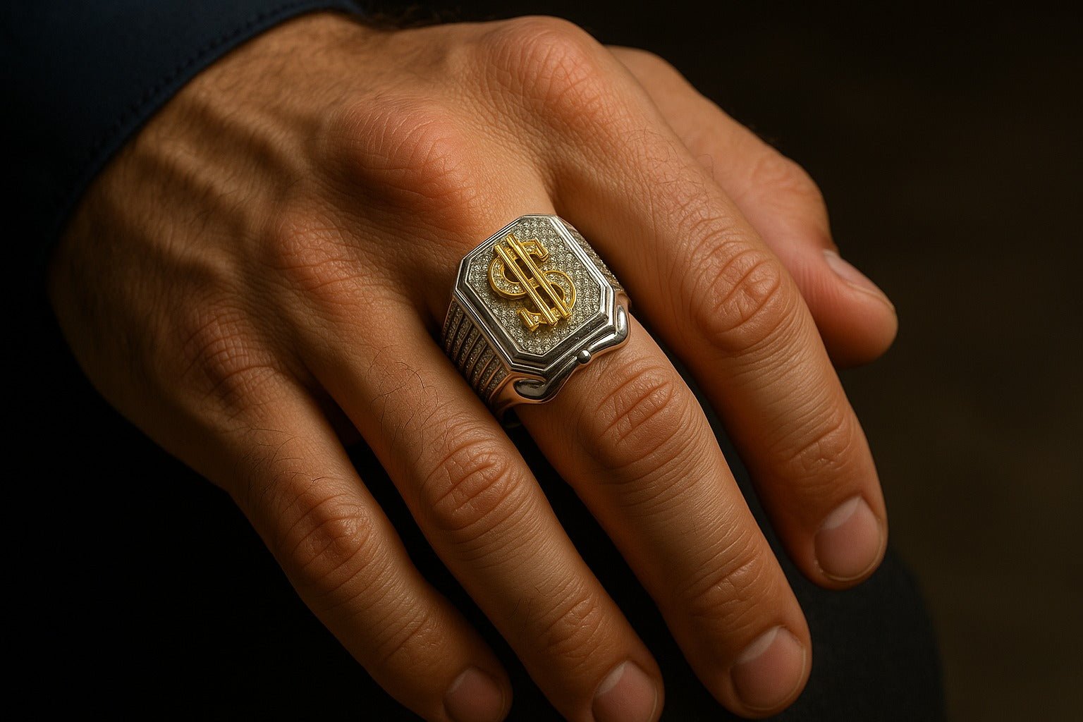 Dolar ($) Sembollü Beyaz Altın Yüzük - Winner's Jewelry