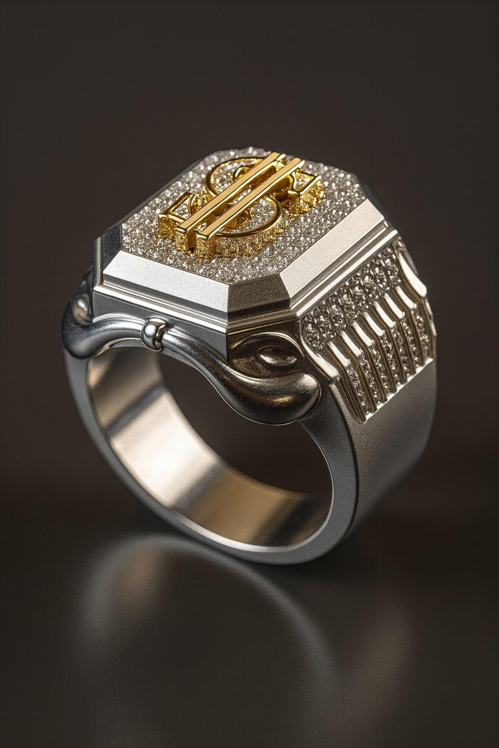 Dolar ($) Sembollü Beyaz Altın Yüzük - Winner's Jewelry