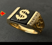 Dolar Sembollü Onyx Taşlı 14 Ayar Erkek Yüzüğü - Lüks Statement Yüzük - Winner's Jewelry
