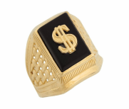 Dolar Sembolü Onyx Taşlı 14 Ayar Lüks Erkek Signet Yüzük - Winner's Jewelry