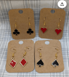 Dört İskambil Sembollü Mine İşlemeli 14 Ayar Sallantılı Küpe Seti - Winner's Jewelry