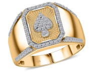 Maça Ası Signet 14 Ayar Taş Çerçeveli Erkek Yüzüğü - Winner's Jewelry