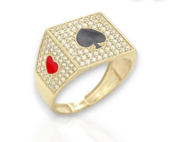 Maça ve Kupa Sembollü Pave Taşlı 14 Ayar Kare Yüzük - Winner's Jewelry