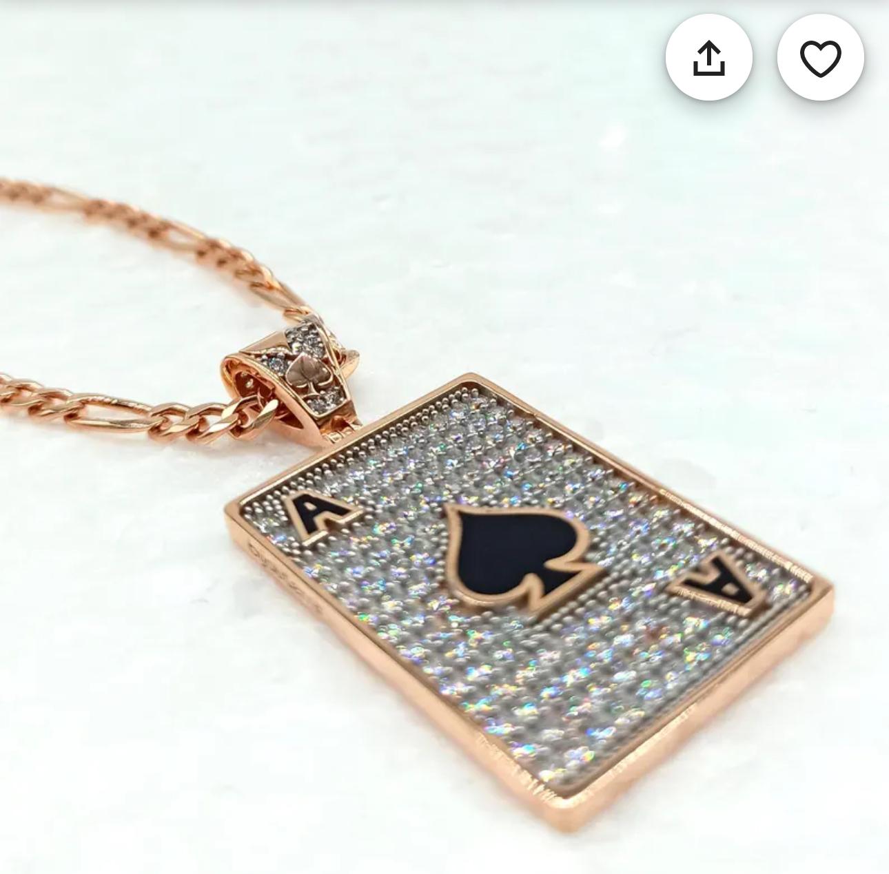 Rose Altın Maça Ası Kolye Ucu - Pırlanta Taşlı Casino Pandantifi - Winner's Jewelry